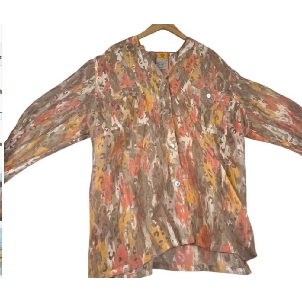 Ruby Rd Woman 24W Blouse Orange Tan Abstract Leopard Print Scoop Neck Top